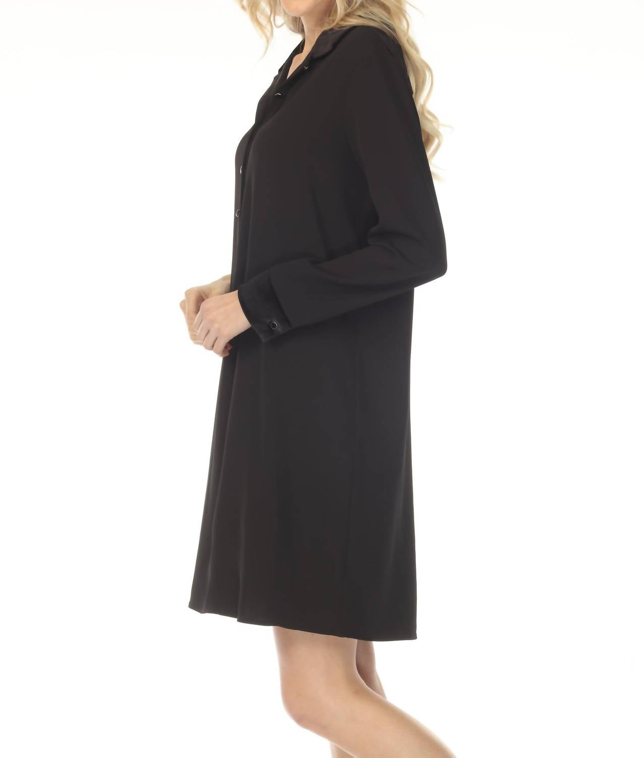 Joseph Ribkoff Velvet Collar Twill Shirt Mini Dress in black - women's dress - detail view