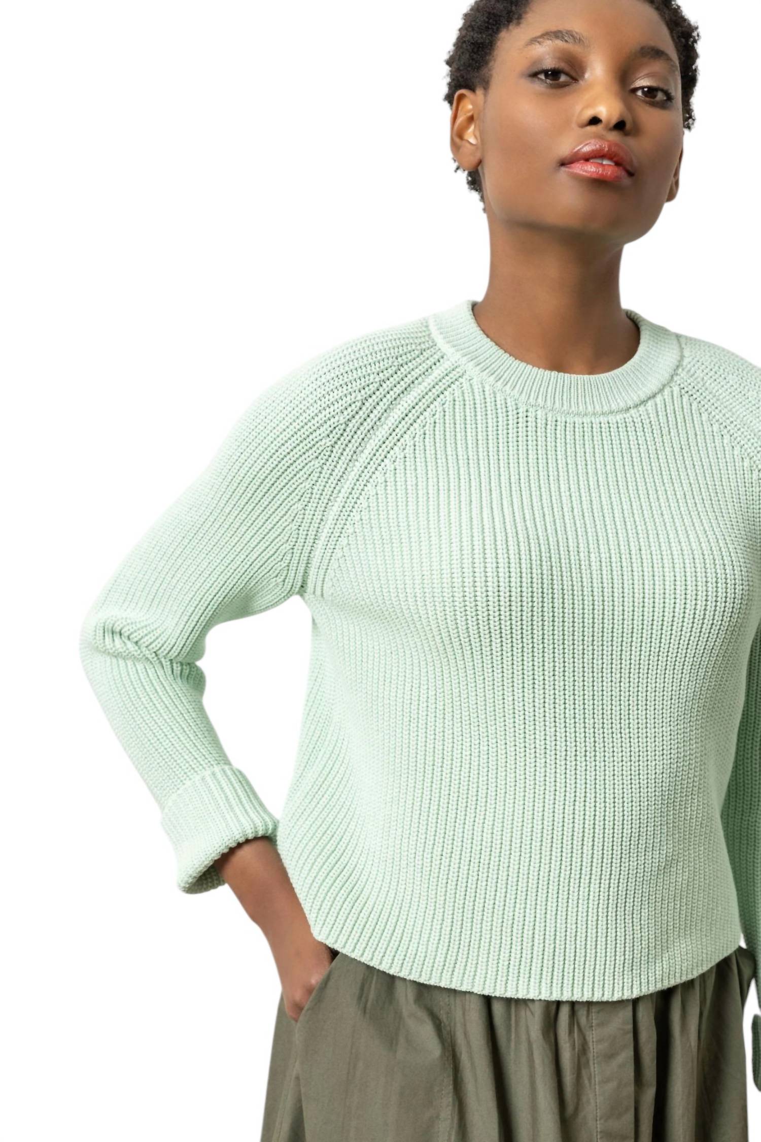 Lilla P - Women's Zip Back Raglan Sweater
