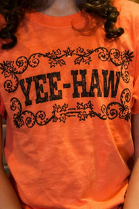 Cowgirl Justice Girls Yee Haw Tee in papaya - kids' t-shirt - alternate view