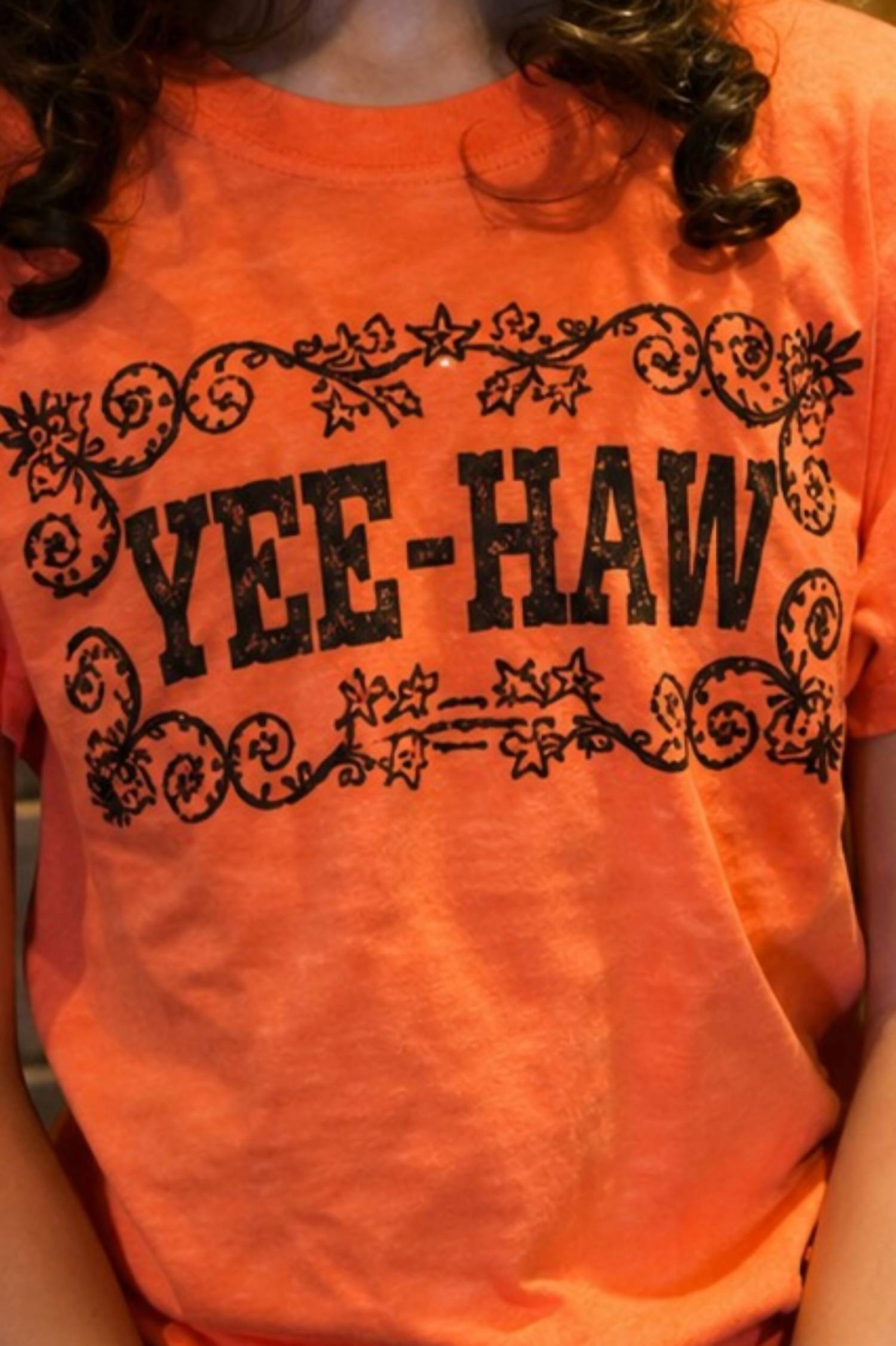 Cowgirl Justice Girls Yee Haw Tee in papaya - kids' t-shirt - alternate view