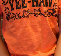 Cowgirl Justice Girls Yee Haw Tee in papaya - kids' t-shirt - detail view