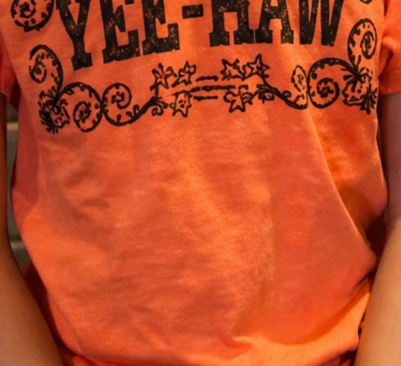 Cowgirl Justice Girls Yee Haw Tee in papaya - kids' t-shirt - detail view