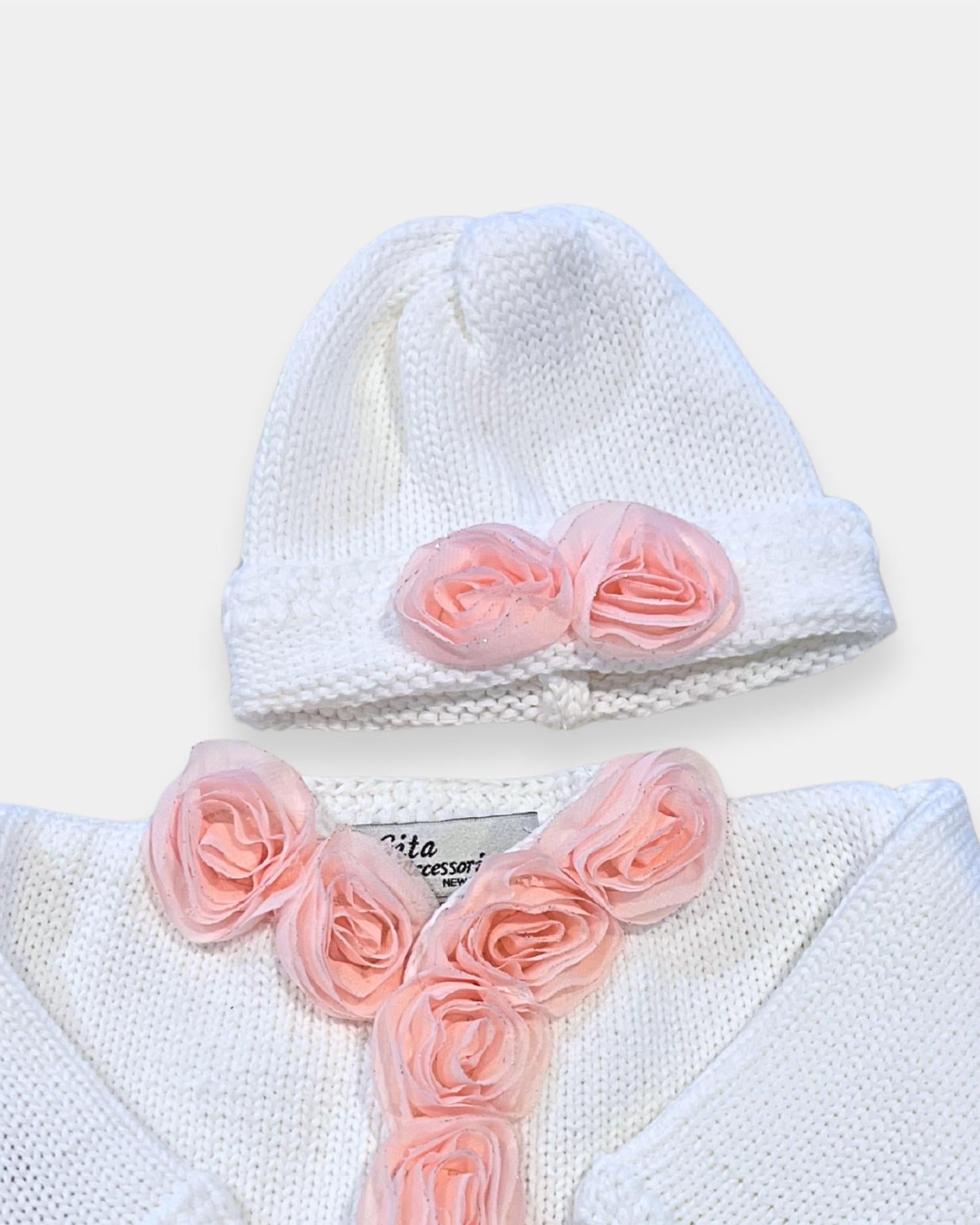 Gita - Girl's 2pc Sweater With Pink Chiffon Flowers