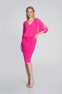 Joseph Ribkoff - Embellished Slit Sleeve Blouson Sheath Dress