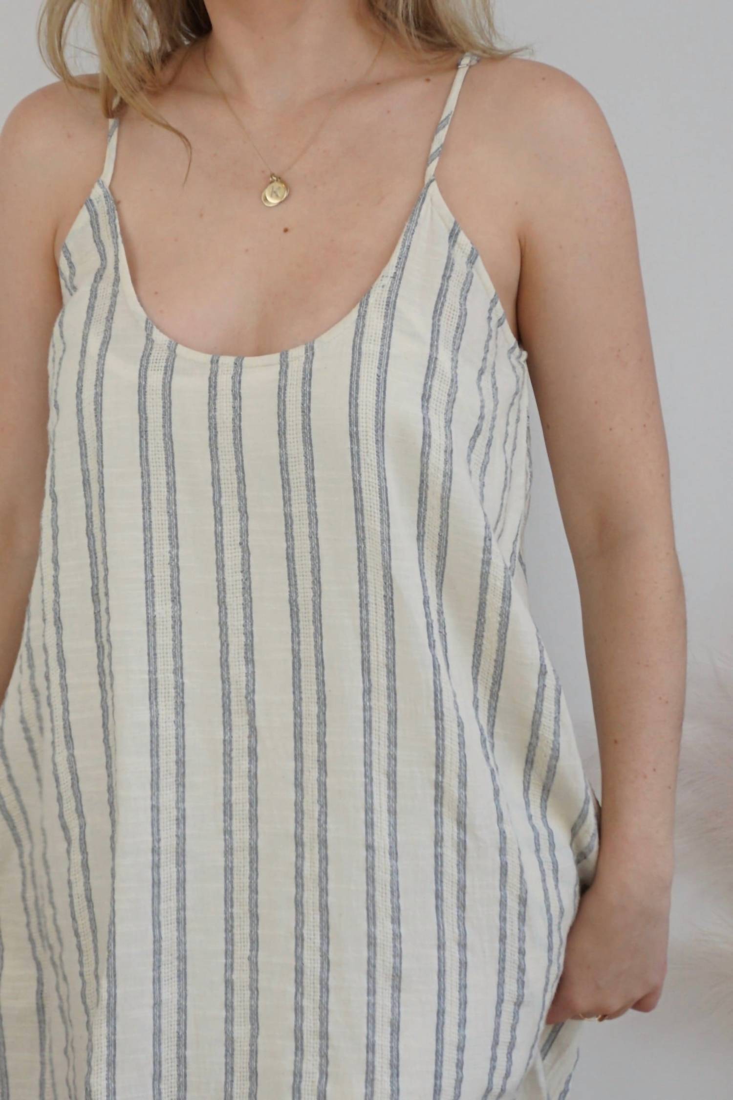 NIBI MTK Asher Woven Slip Dress in grey cream stripe - women's dress - alternate view