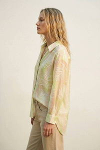 Q2 - Sheer Leaf Print Button Up Shirt