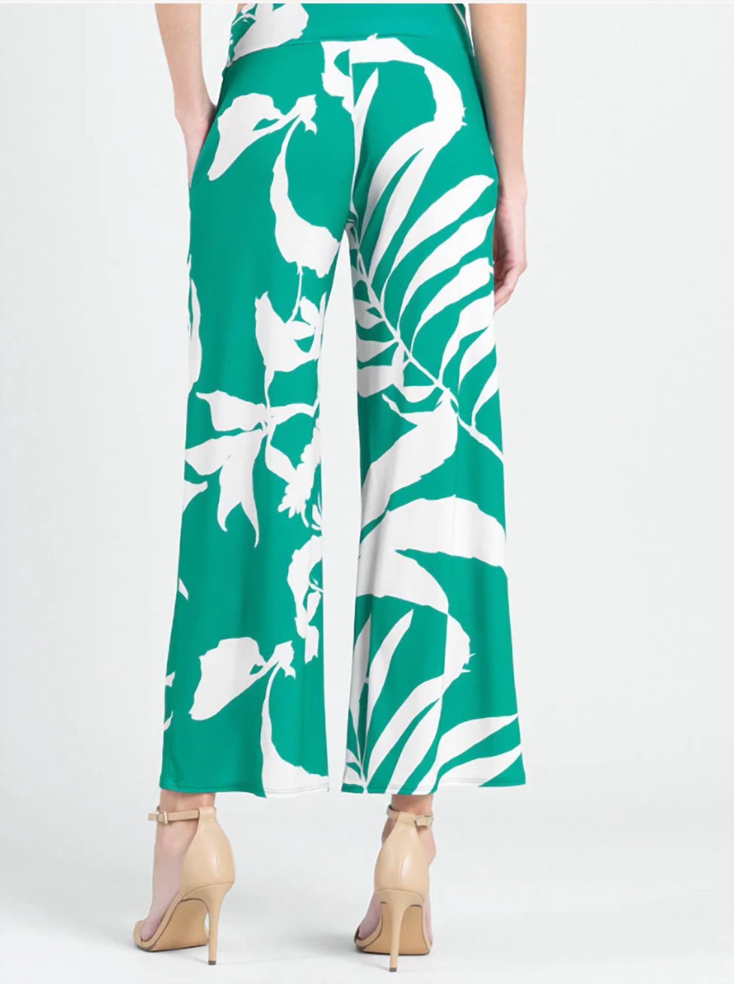 Clara Sun Woo Ankle Pant in green and ivory print - women's pants - detail view