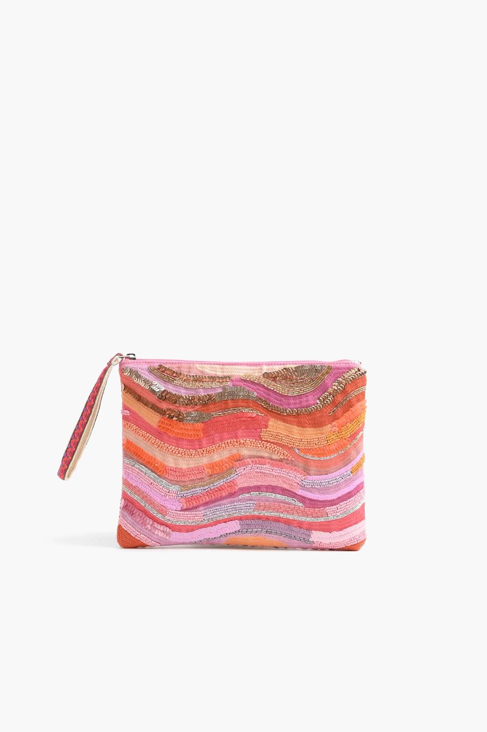 America & Beyond - Women's Ombre Embellished Top Zip Clutch