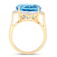 Diana M Jewels Women's Round Natural Swiss Blue Topaz Fashion Ring (12.69 Ct) - Grand in 14k yellow gold - women's jewelry - detail view