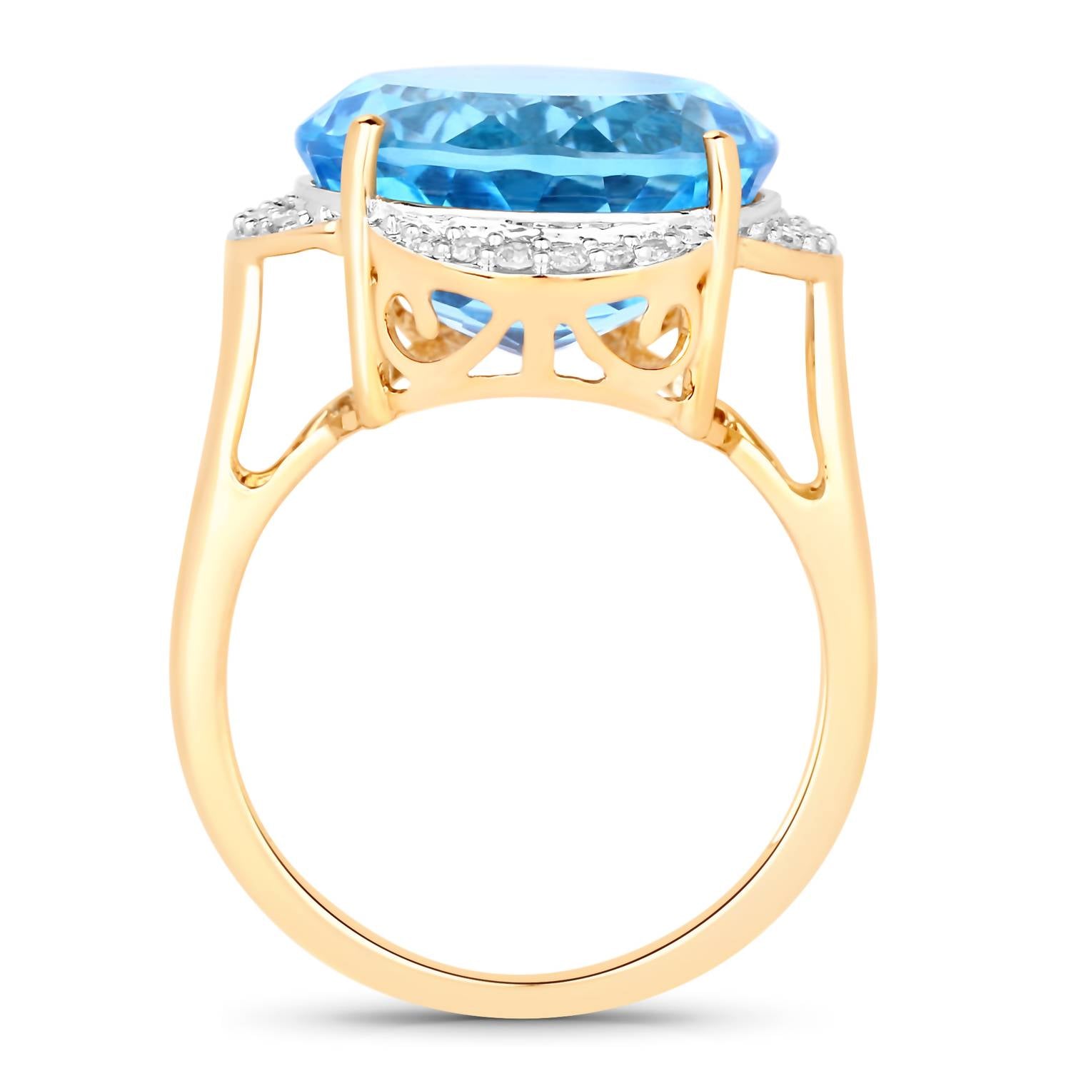 Diana M Jewels Women's Round Natural Swiss Blue Topaz Fashion Ring (12.69 Ct) - Grand in 14k yellow gold - women's jewelry - detail view