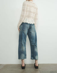 Aaron & Amber - Lace Bottom Pointelle Knit Cardigan
