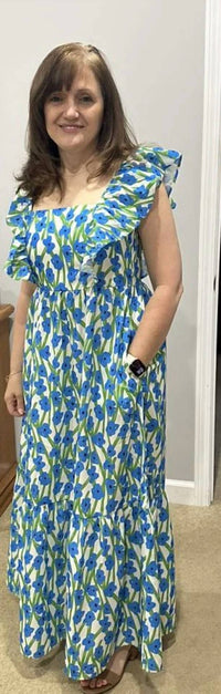 Dear Lover - Coastal Bloom Ruffle Strap Maxi Dress