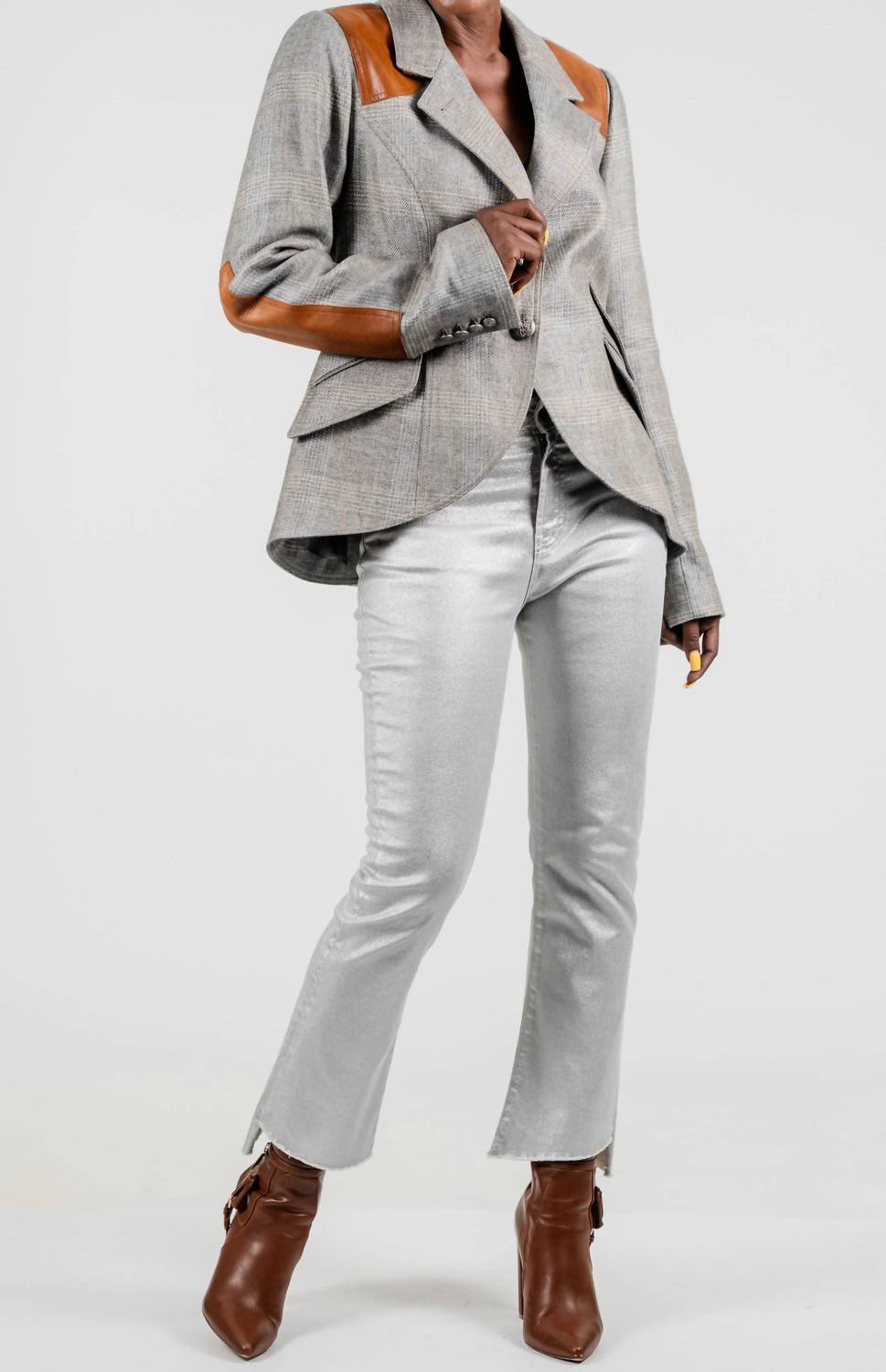 Smythe Hunting Blazer With Rectangle Elbow Patch in dove glencheck - women's jacket - alternate view