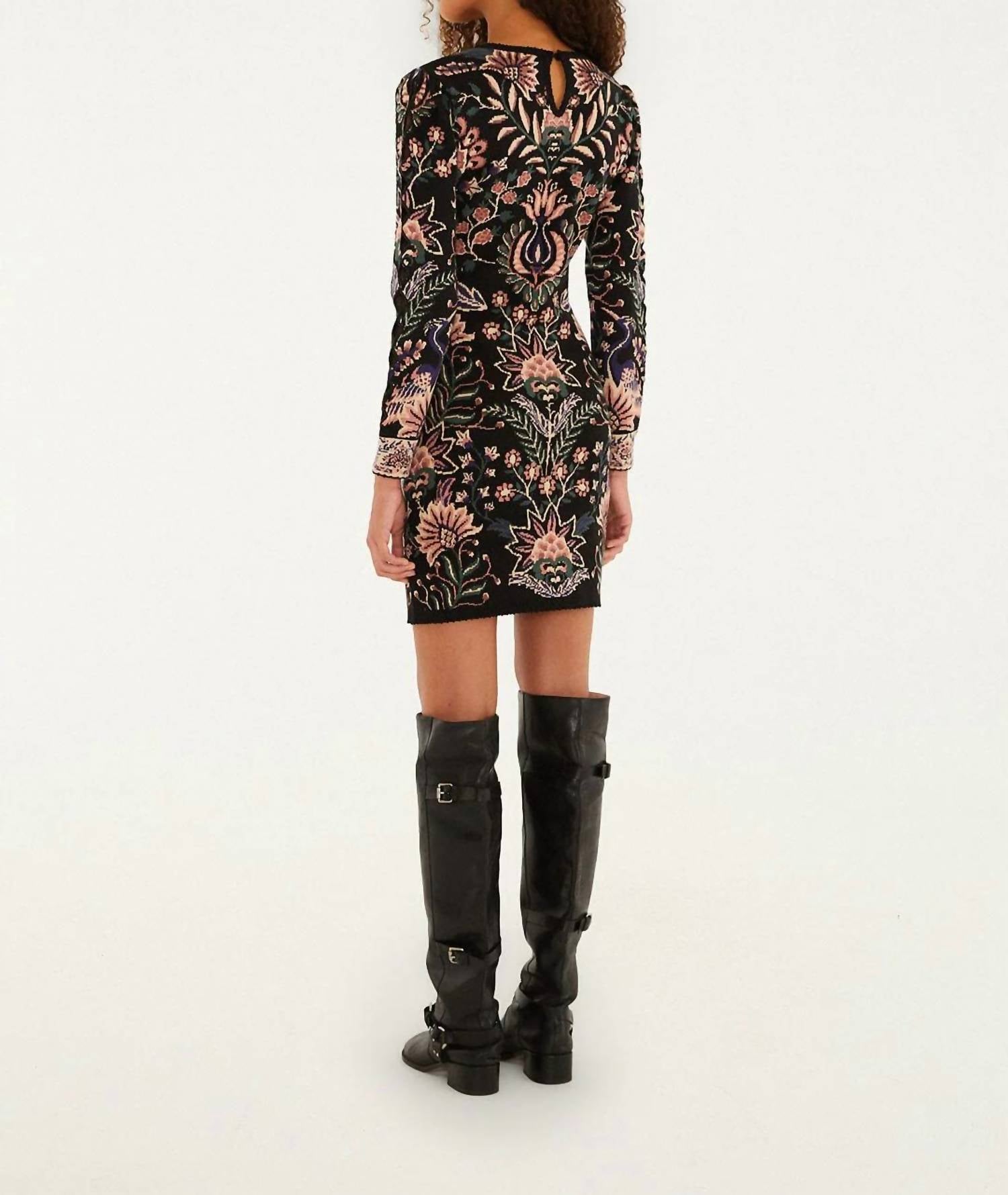 FARM RIO MARVELOUS GARDEN KNIT MINIDRESS in black - women's dress - alternate view