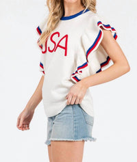 Sewn And Seen - USA Ruffle Sleeve Sweater