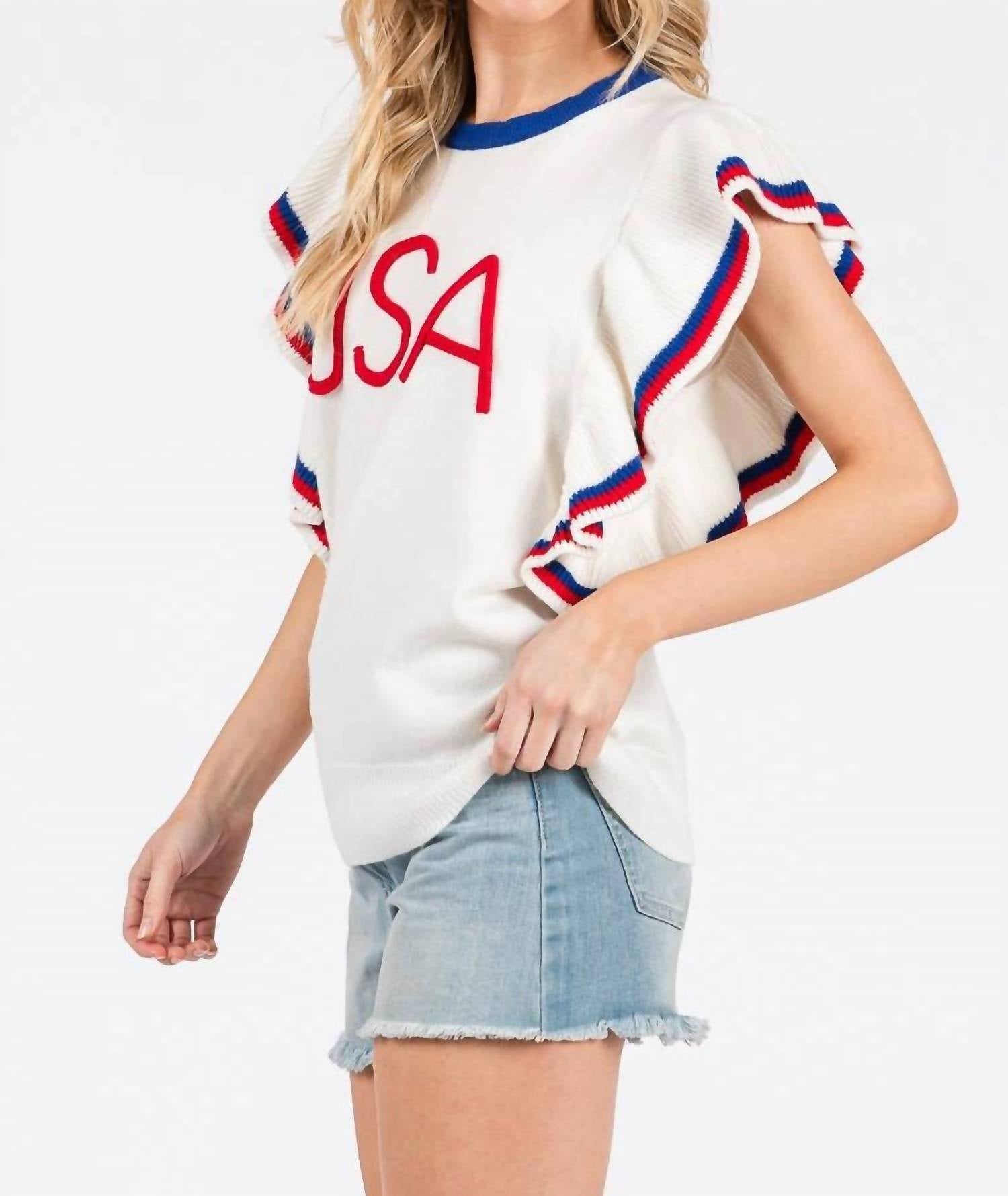 Sewn And Seen - USA Ruffle Sleeve Sweater