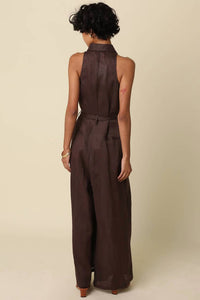 Olivaceous - Eve Utility Belted Linen Jumpsuit