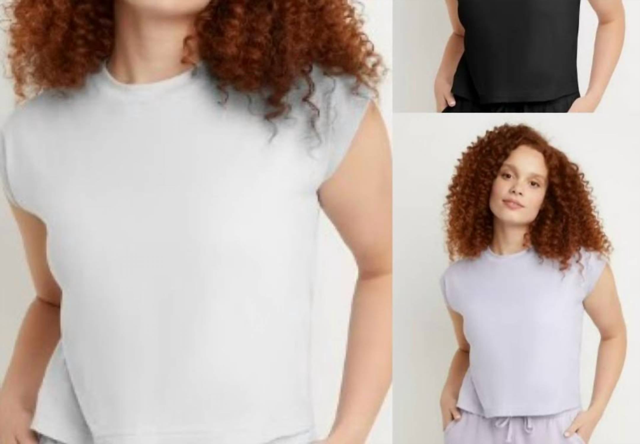 Hanes Variety 3-Pack Ringspun Cotton Jersey Cap Sleeve Muscle Tees in white lilac black - women's shirt - detail view