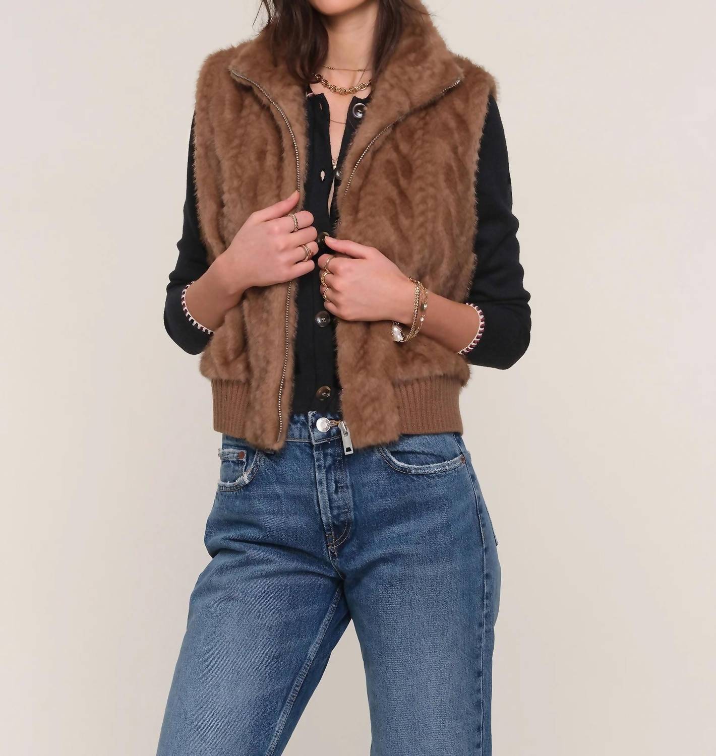 Heartloom - Liana Braided Faux Fur Zip Up Vest