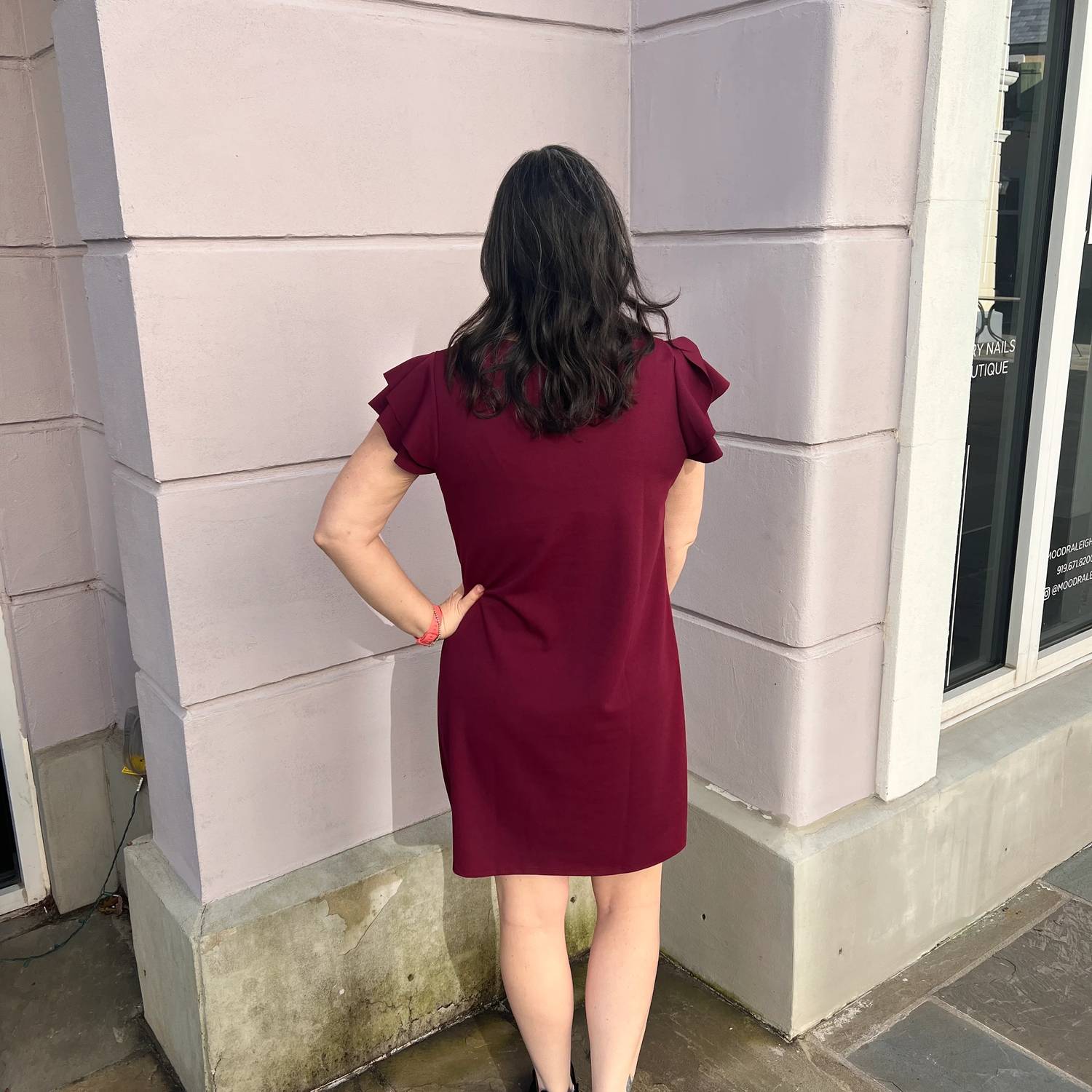 Ces Femme - Ruffle Sleeves Solid Tunic Dress