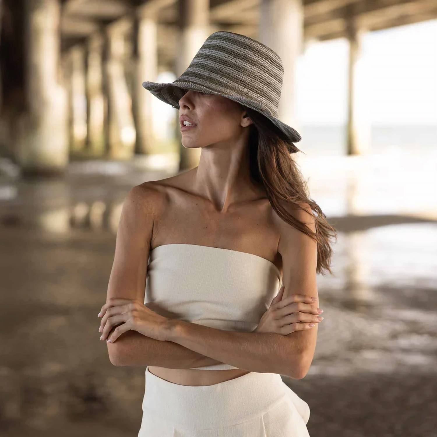 Freya - Striped Scallop Crochet Bucket Hat
