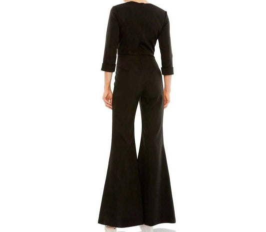 Mac Duggal - Long Sleeve Bowdetail Wide Leg Jumpsuit