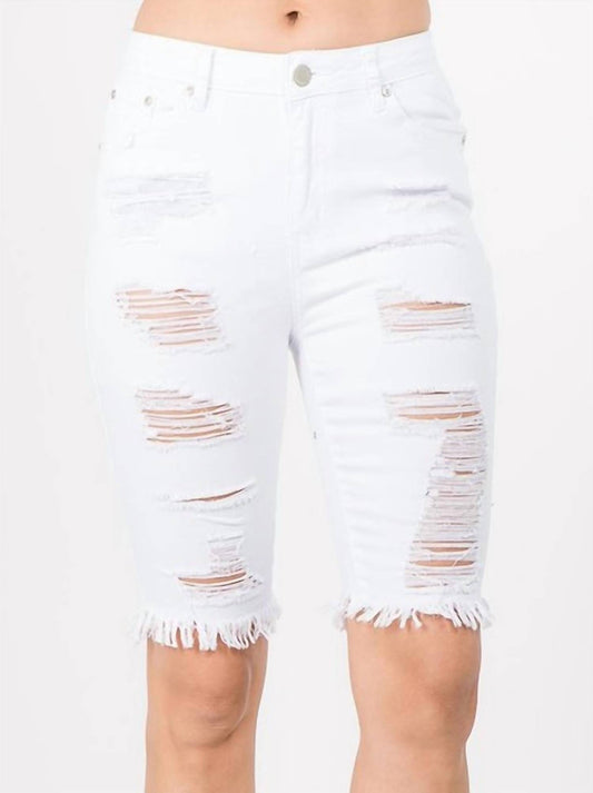 Distressed Thigh Denim Bermuda Shorts