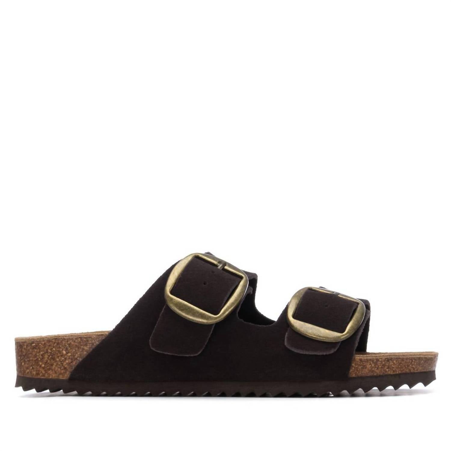 Xti Women's Double Strap Buckle Sandals in brown - women's sandal - detail view