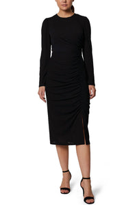 Laundry By Shelli Segal - Crew Neck Long Sleeve Ruched Side Slit Dress