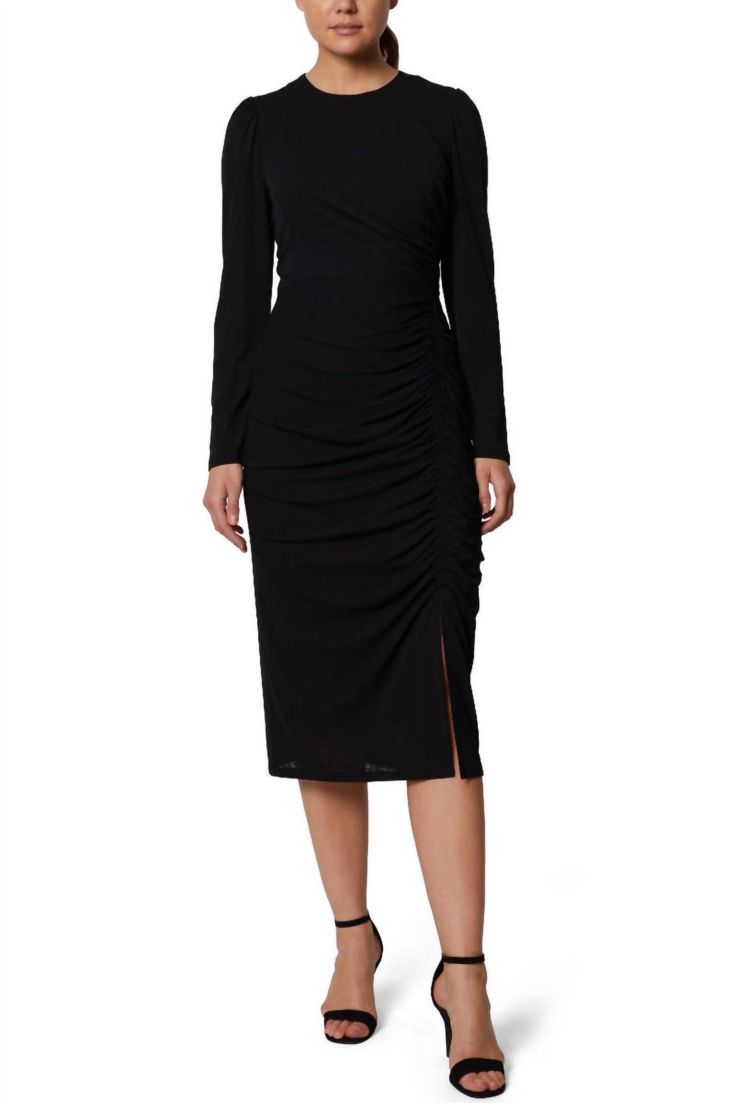 Laundry By Shelli Segal - Crew Neck Long Sleeve Ruched Side Slit Dress