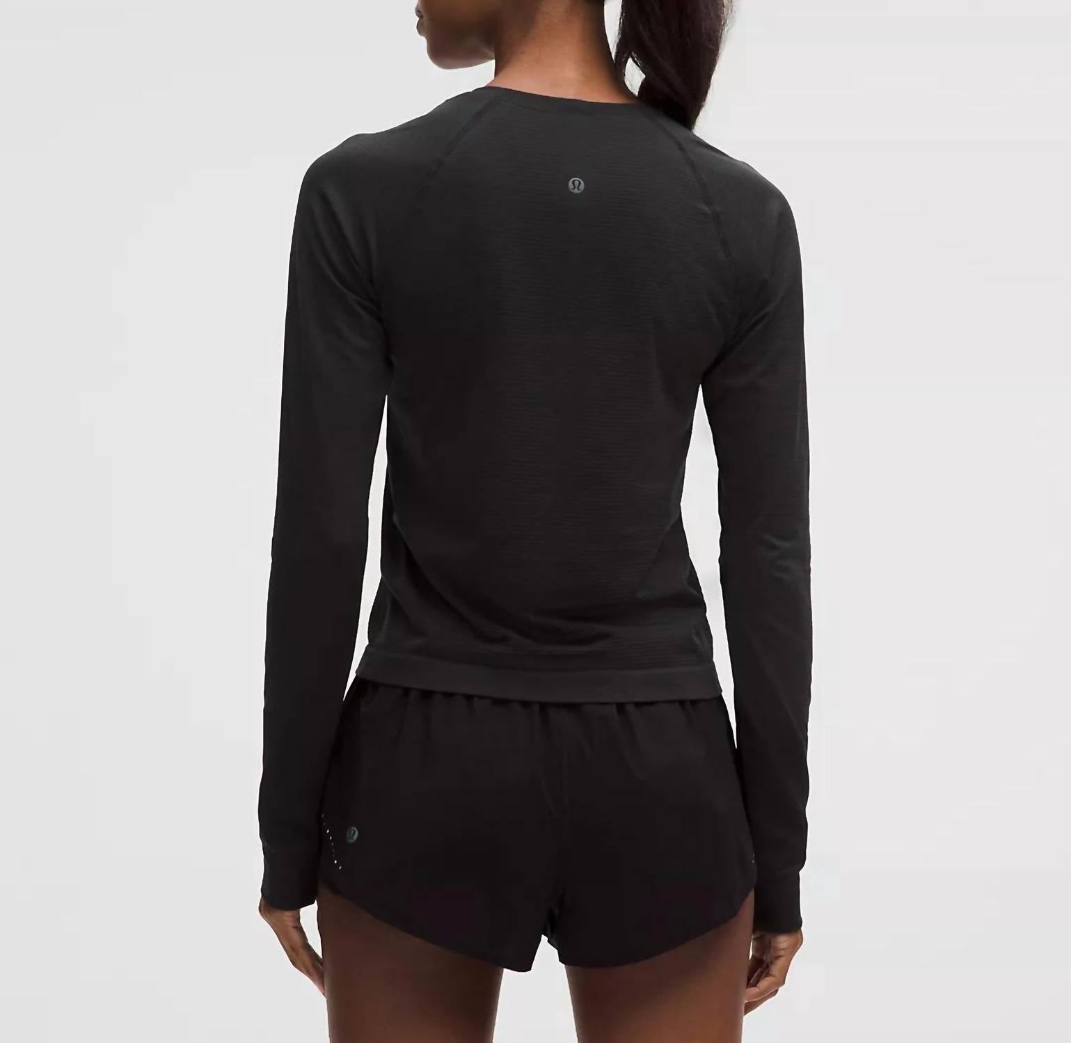 lululemon Swiftly Tech Long Sleeve 2.0 Race Length Top in black - women's long sleeve top - detail view
