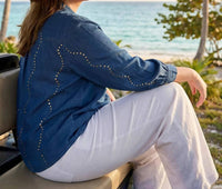 Karen Kane - Blouson Sleeve Gemstone Denim Shirt - Plus
