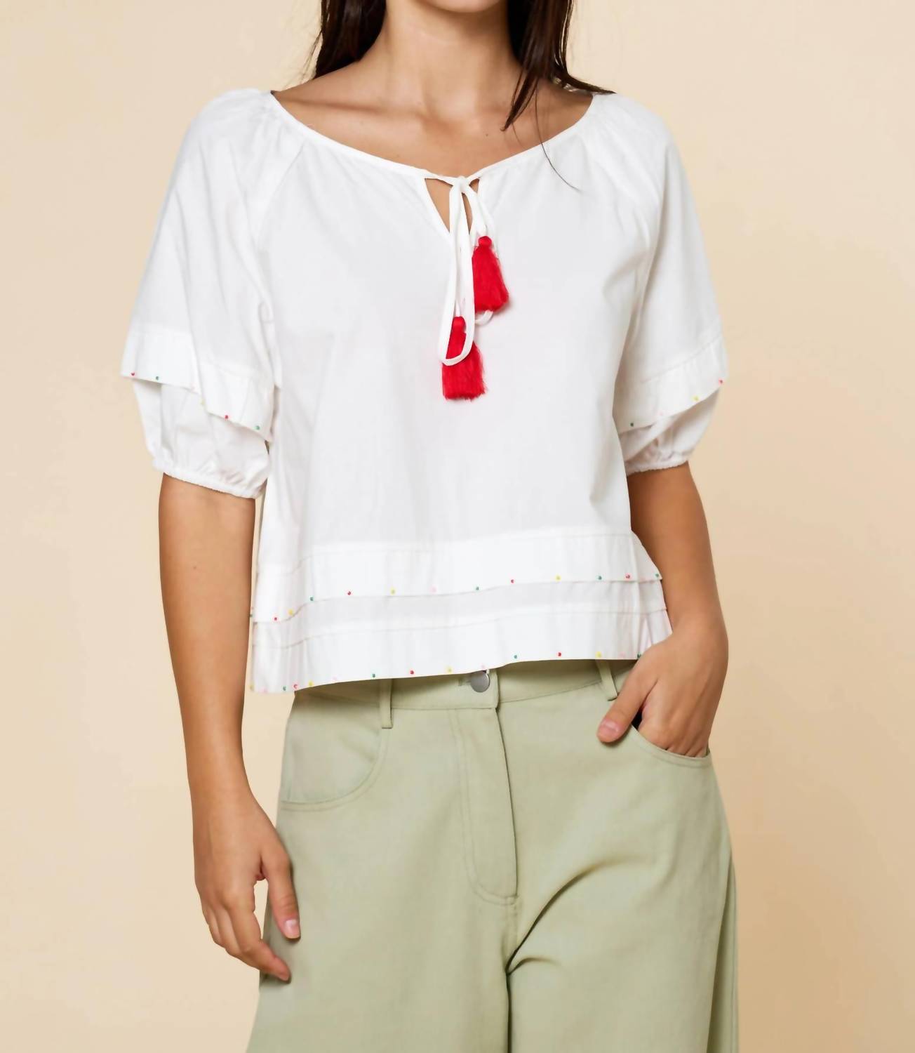 Lalavon - Tassel Tie Blouse
