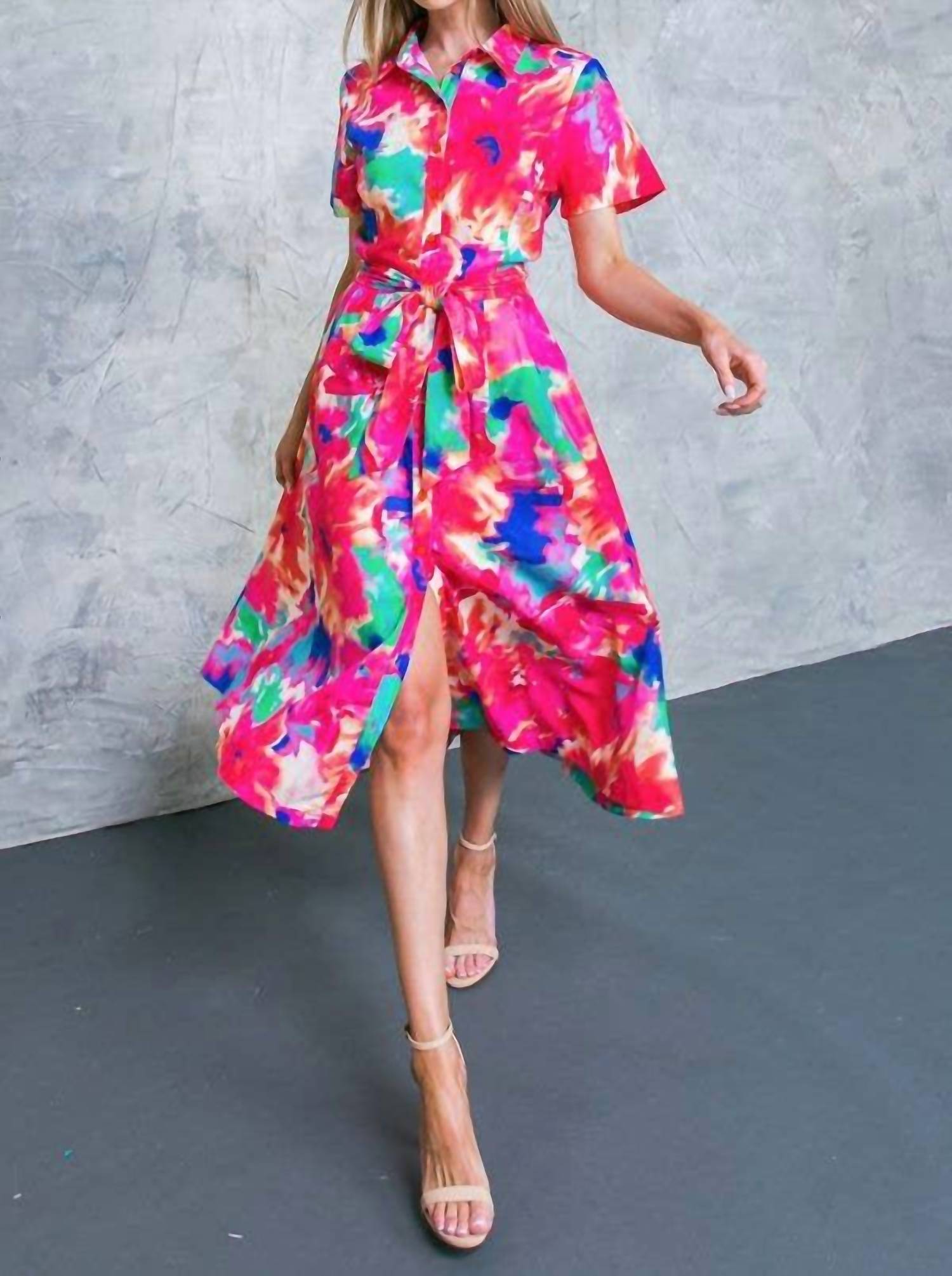 FLYING TOMATO Escape To Paradise Midi Dress in red blue - women's dress