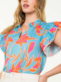 Thml - Flutter Sleeve Flower Print Top