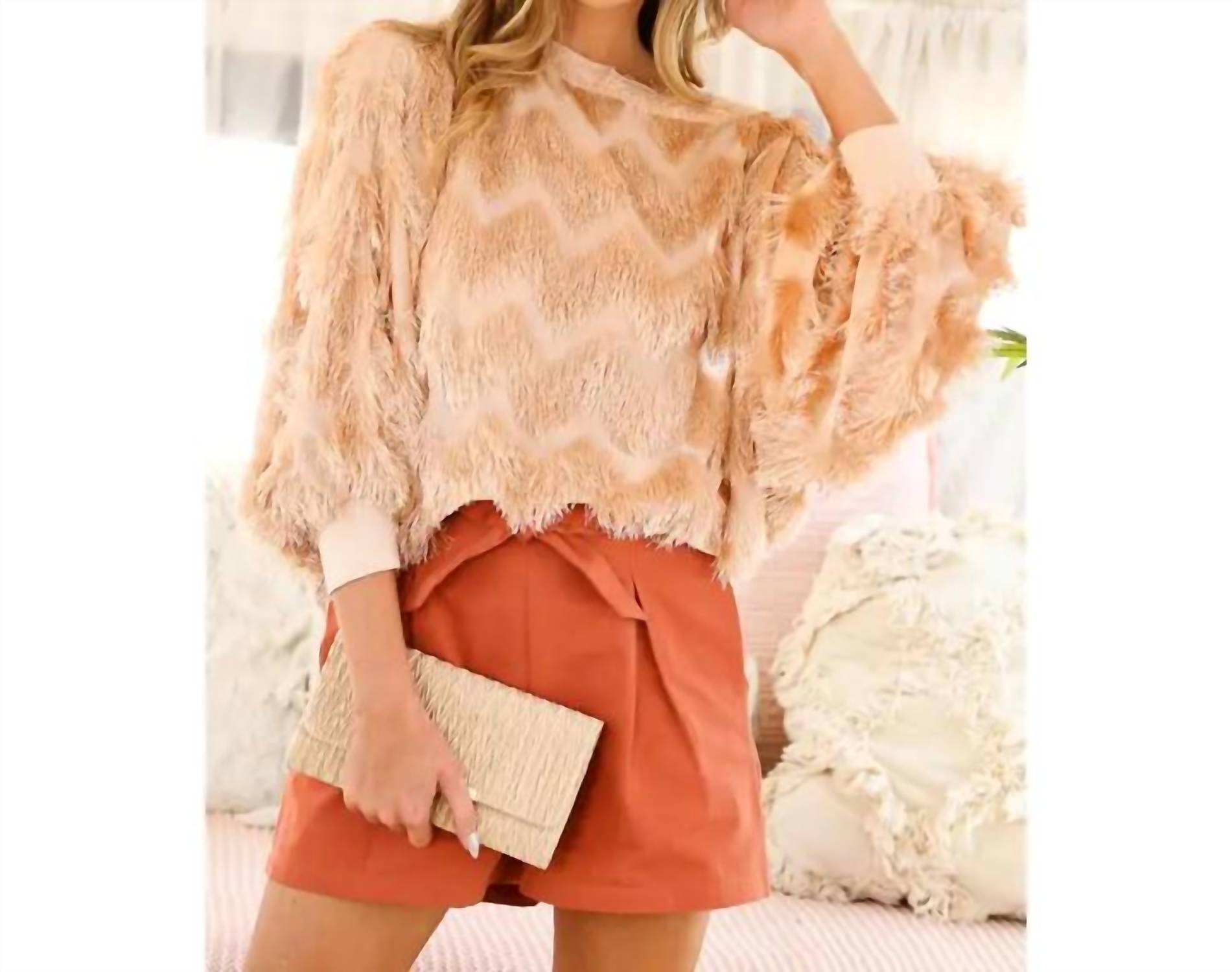Vine & Love - Fringe Embellished Detail Boatneck Blouse