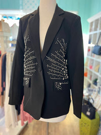 AZI Women's Daphne crystal Stud fitted blazer in black - women's jacket - detail view
