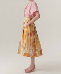 Exquise - Valentina Watercolor Print Pleated Midi Skirt