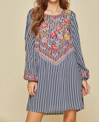 Andree By Unit - Women's Floral Embroidered Striped Dress