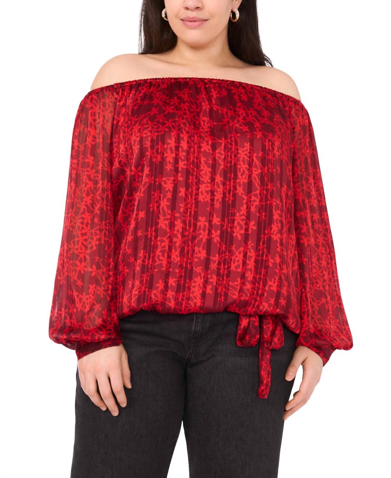 VINCE CAMUTO Women's Off The Shoulder Blouse - Plus in crimson - women's blouse