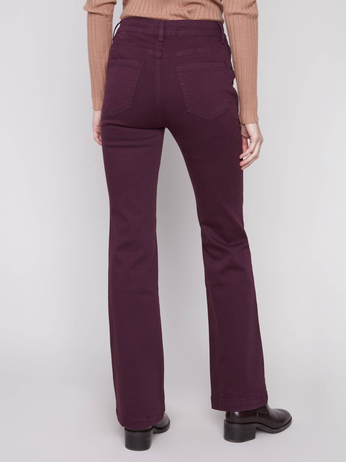 Charlie B - Flare Leg Colored Twill Pants With Side Buttons