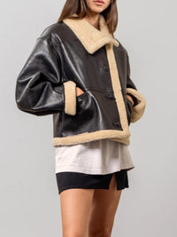 Moon River - Faux Leather Jacket With Faux Shearling