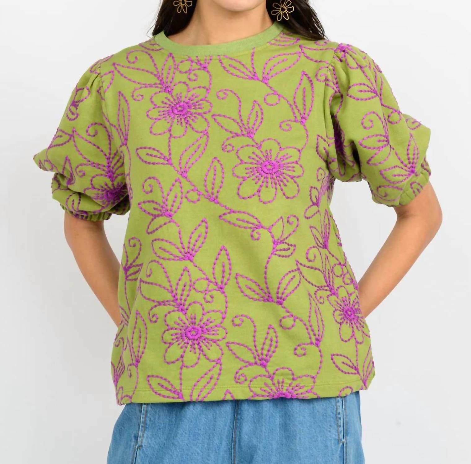 Ivy Jane Floral Vines Knit Top in green - women's t-shirt