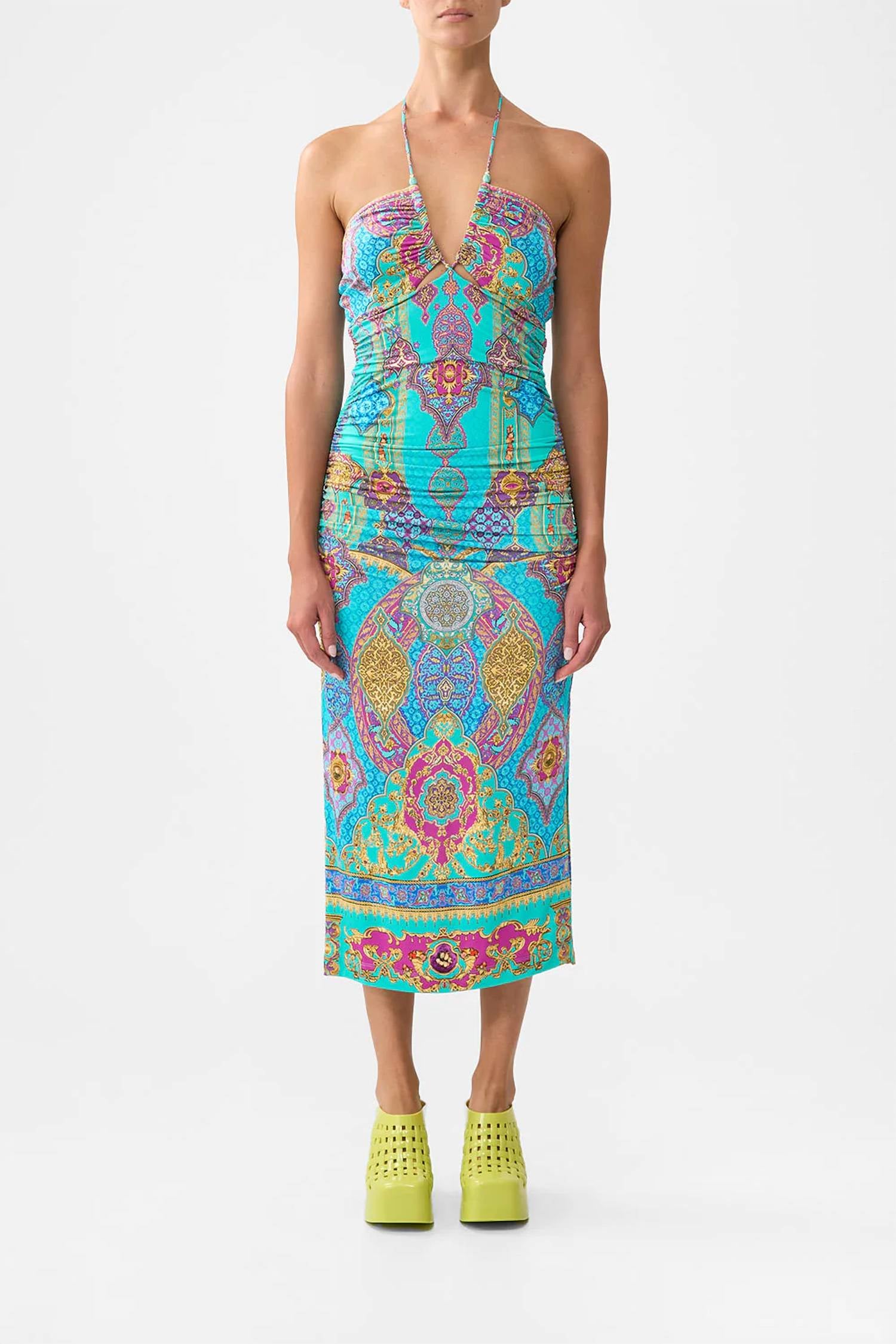 Camilla - Cut Out Sleeveless Jersey Halter Neck Dress