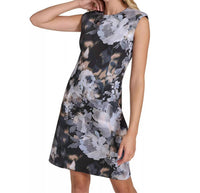 CALVIN KLEIN Sleeveless Floral Sheath Dress in black white - women's dress - alternate view