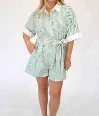 Jodifl - Striped Belted Button-front Romper