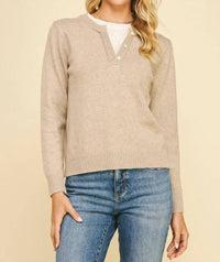 PINCH Perfect Combo Button Sweater in taupe - women's sweater