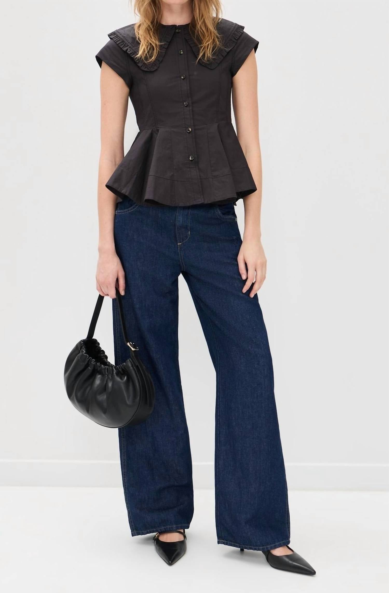 Ganni - Cotton Peter Pan Collar Shirt
