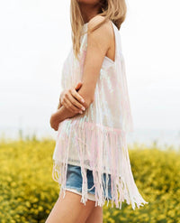 Davi & Dani - Sequin Fringe Detail Sleeveless Squin Crop Top