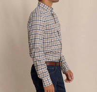 SOUTHERN TIDE Beachrock Plaid Skipjack Sport Shirt in sandstone khaki - men's shirt - detail view
